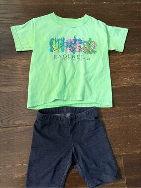 Neon Green Kids T‑Shirt and Jean biker shorts
